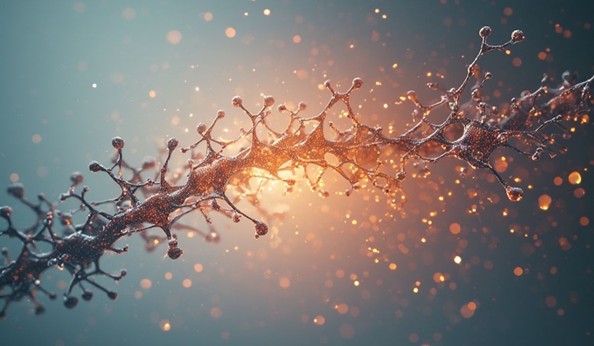 An abstract branching network with repeated glowing signals, illustrating how immune responses can be learned and reinforced over time.