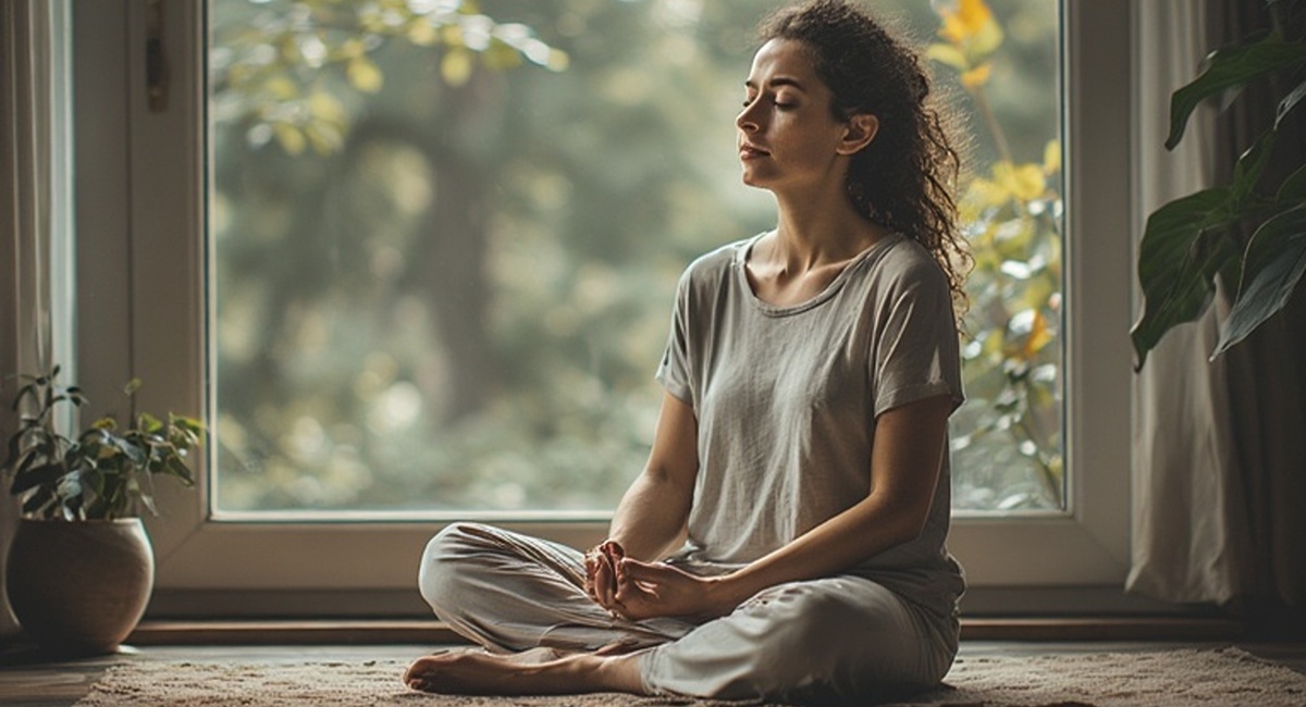 A relaxed adult sitting in natural light, suggesting nervous system balance and recovery.